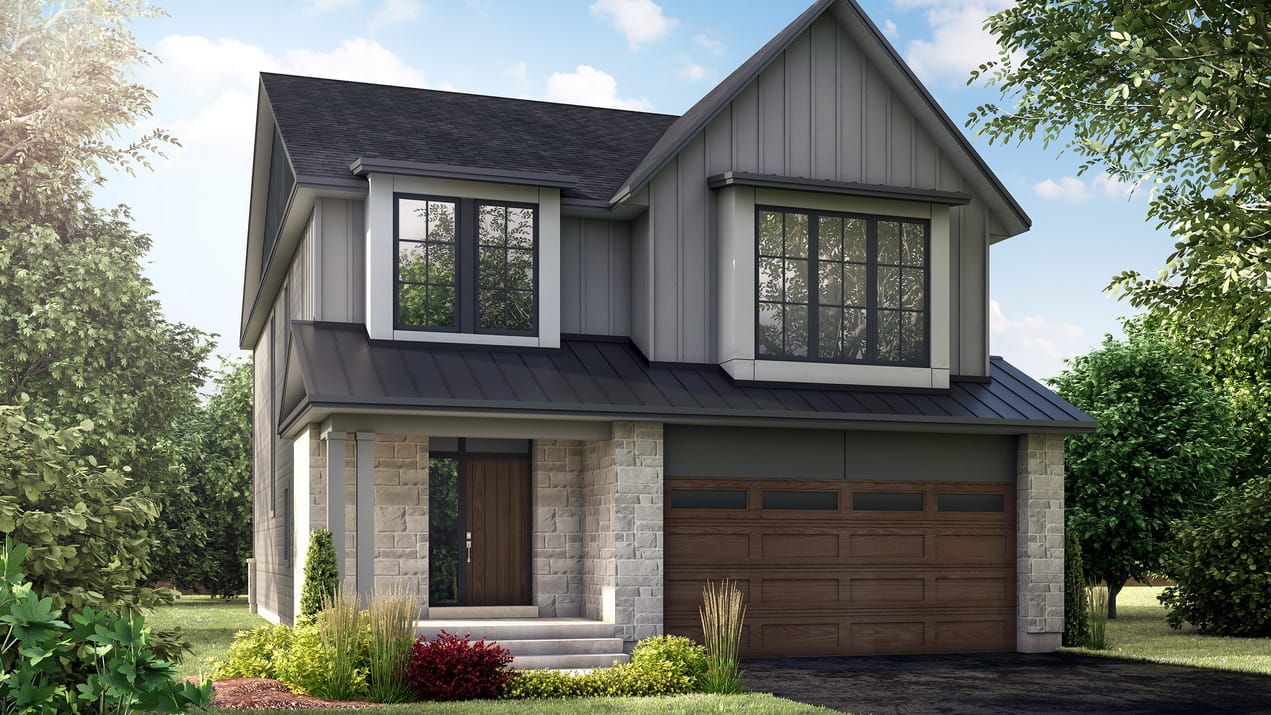 rendering of the Maxwell, a two-storey single with a farmhouse exterior by Uniform Urban Developments
