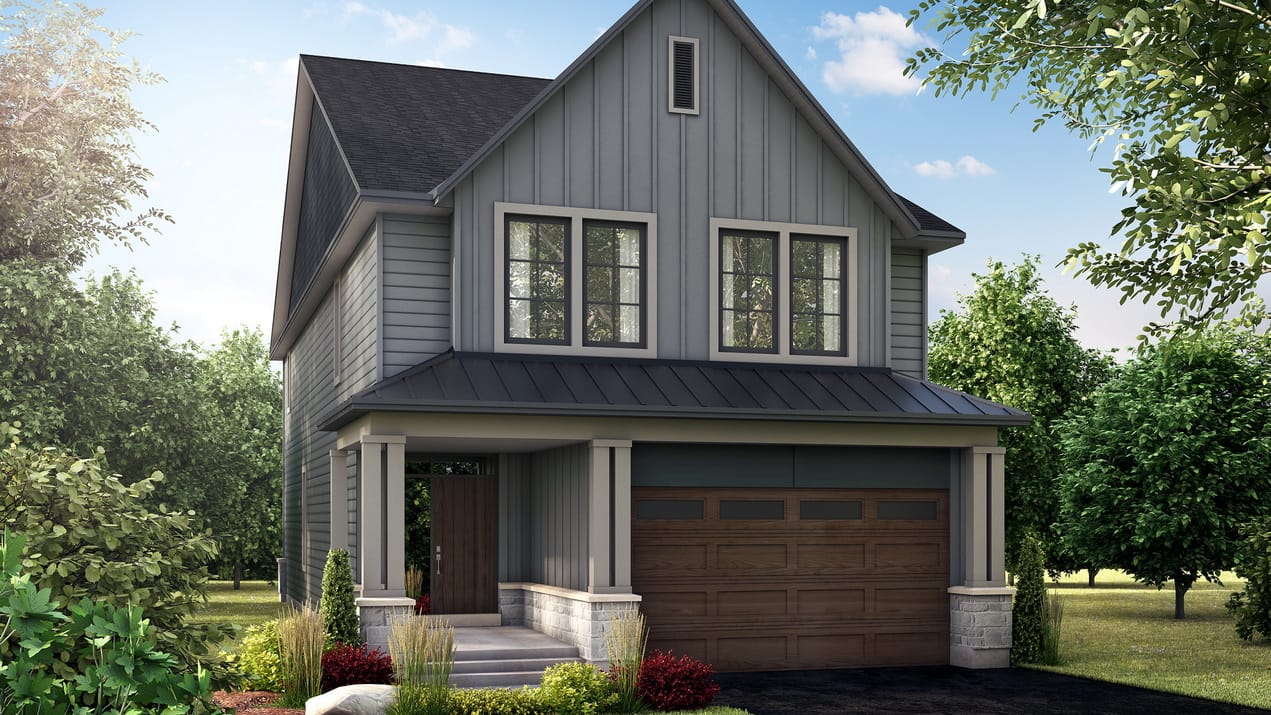 rendering of the Wilson, a two-storey single with a farmhouse exterior by Uniform Urban Developments