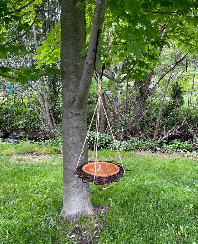 sue pitchforth garden whimsy yard decor backyard hanging birdbath