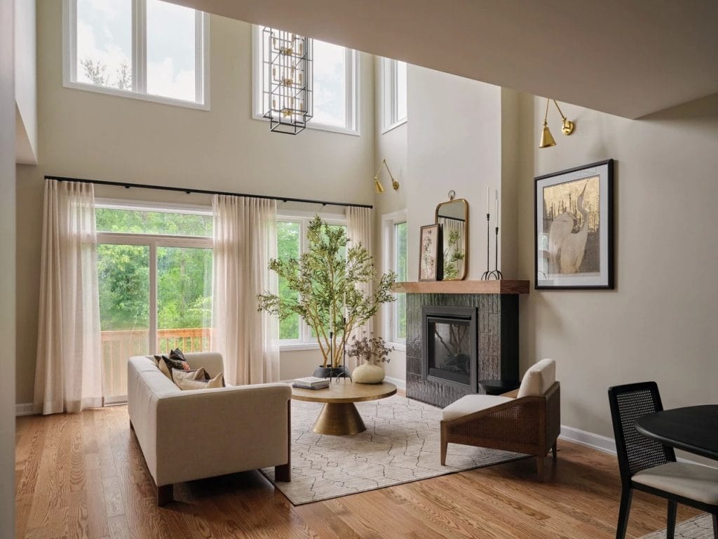 living room with cathedral ceiling