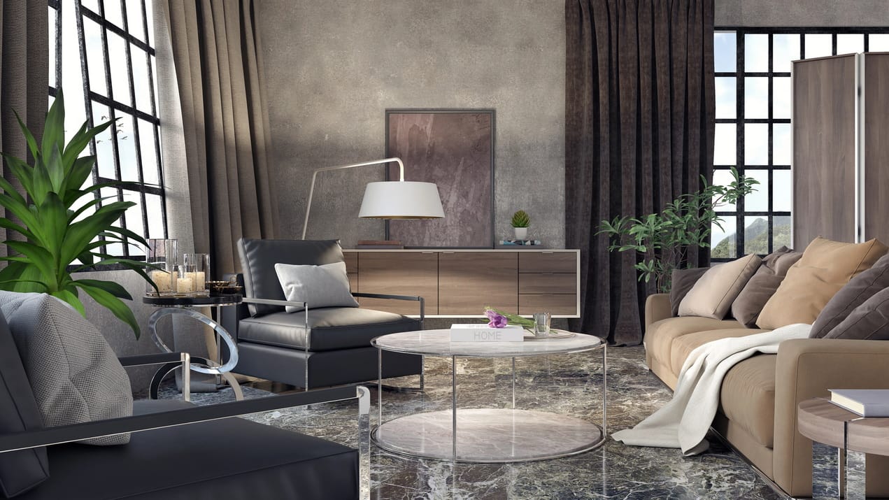 photo of a contemporary living room in earth tones