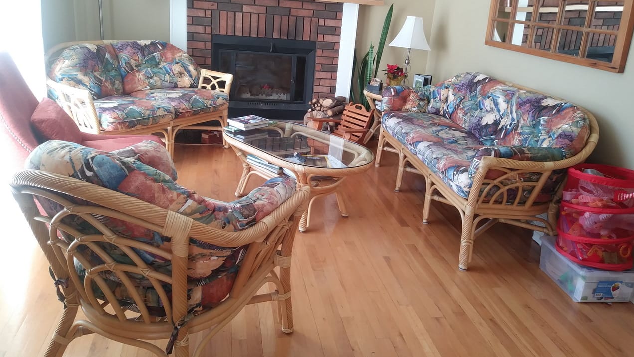 rattan living room furniture before reupholstering