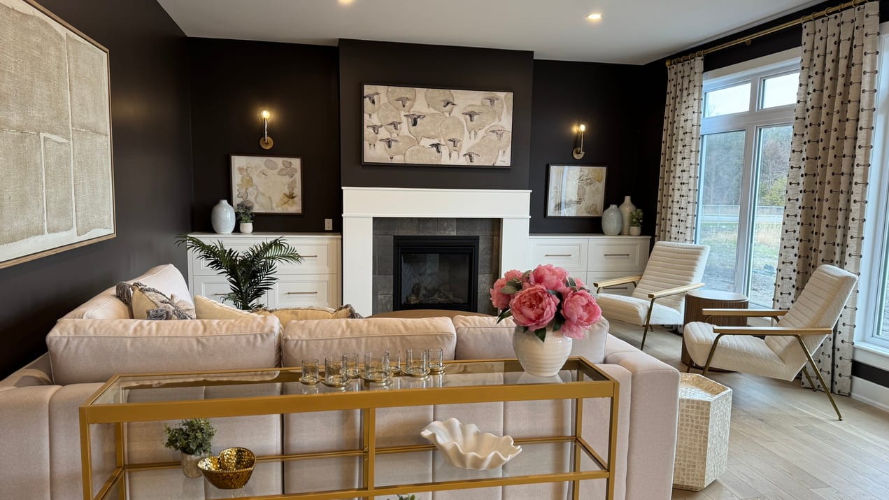 Tamarack models Ottawa new homes Findlay Creek single-family home St. James living room black