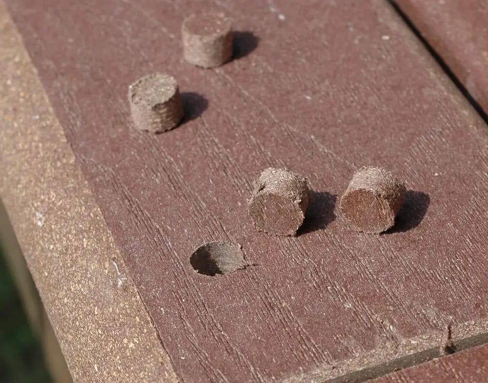 closeup of tapered plugs made from composite wood