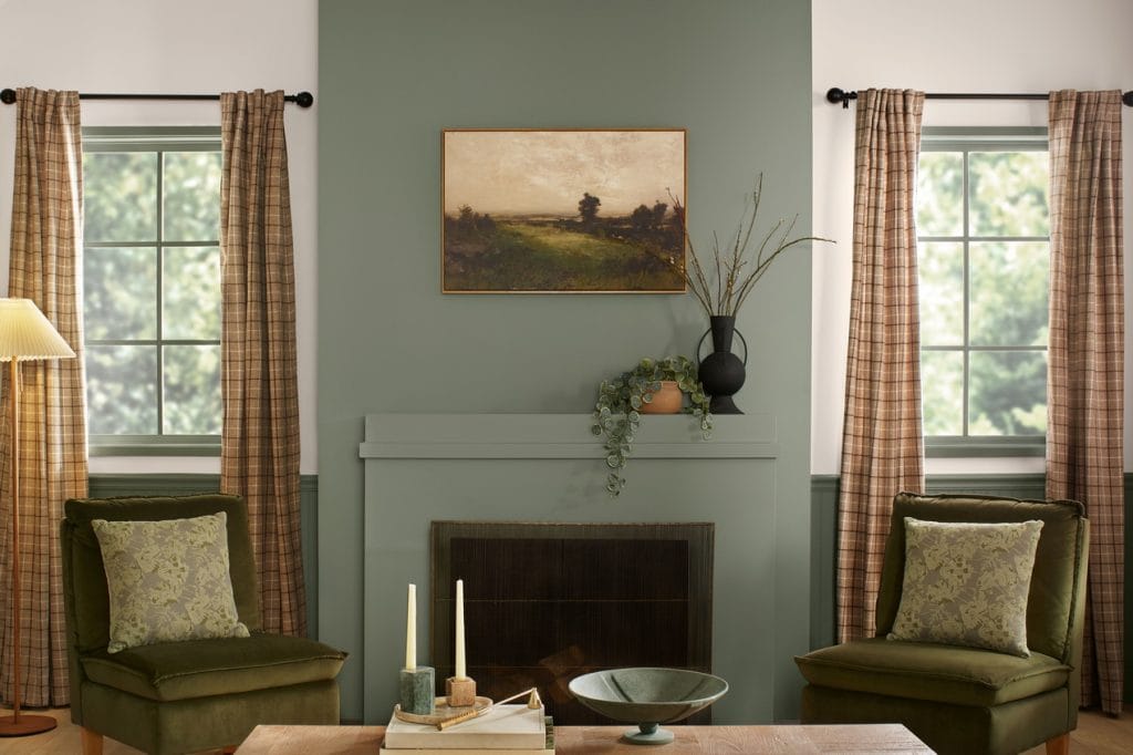 color of the year 2026 valspar warm eucalyptus living room