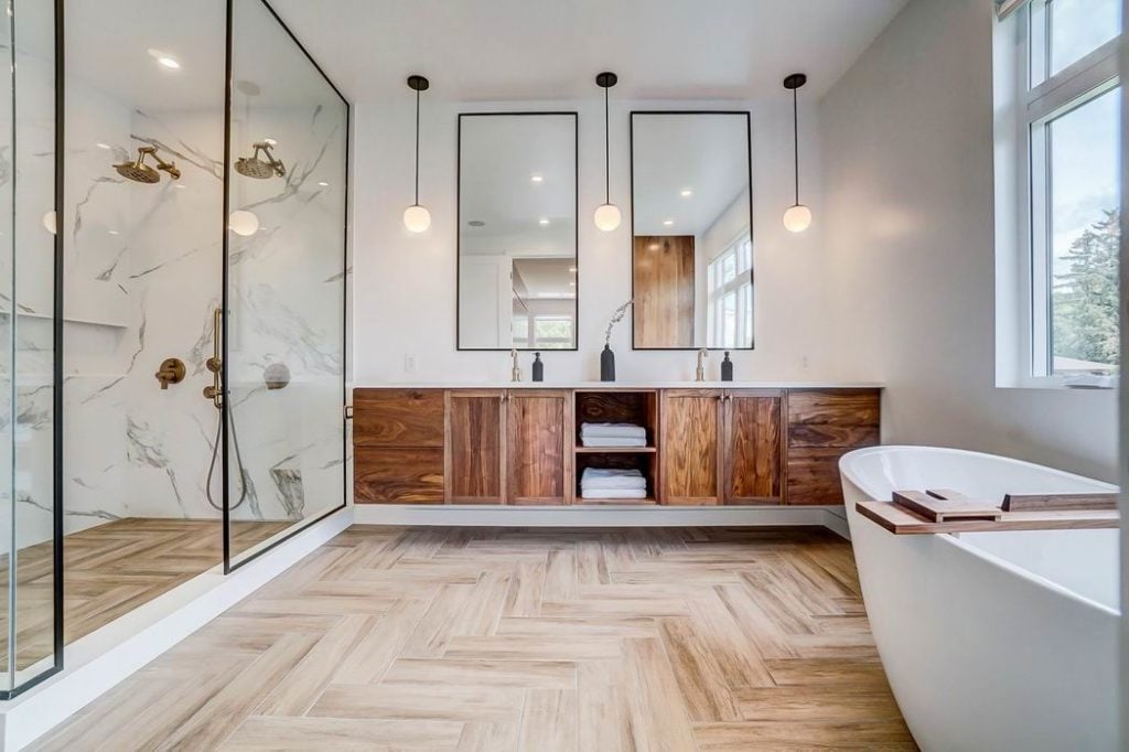 open shelf cabinet bathroom