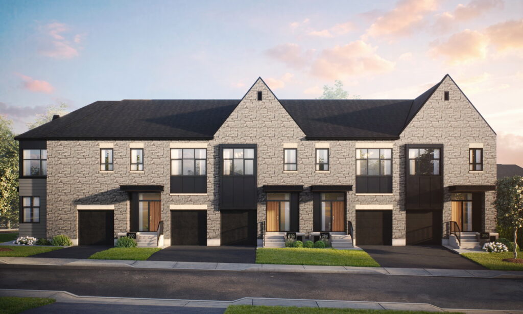 exterior rendering of two-storey townhomes by Glenview Homes at Wateridge Village